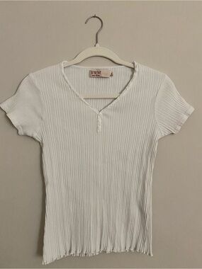Vintage White Cotton Ribbed Short-Sleeve